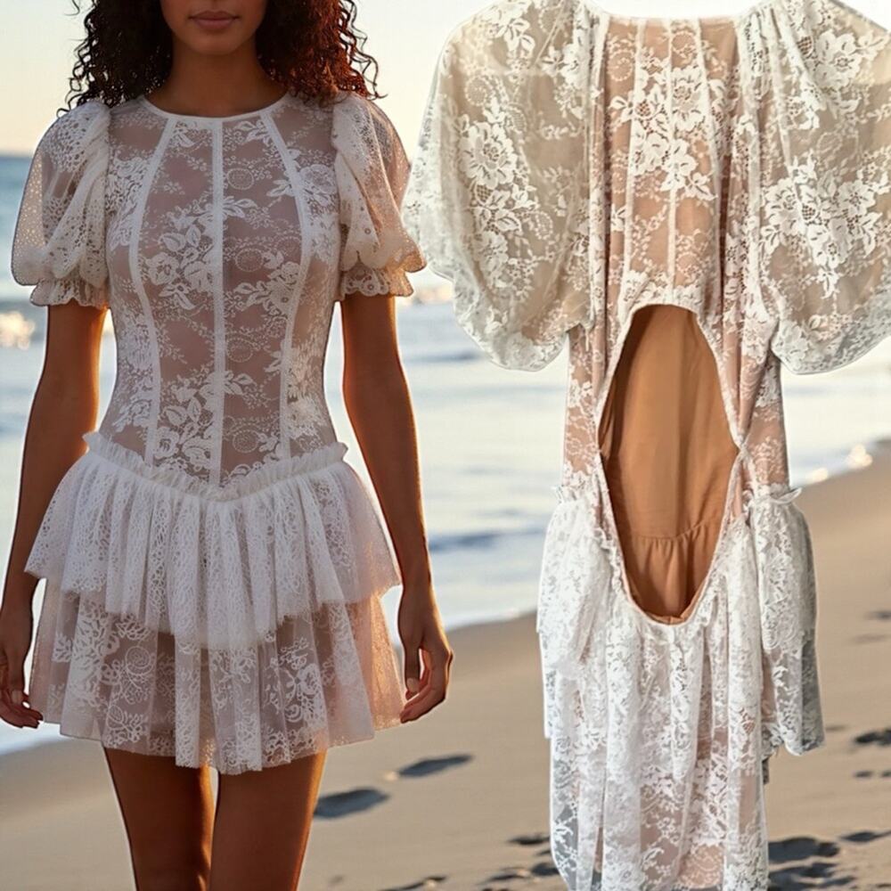 For Love & Lemons NWT FABULOUS Verbena Lace Tiered Mini Dress NWT Medium